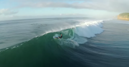Drone footage of the long ride the Bell's Beach cliffs give surfers.